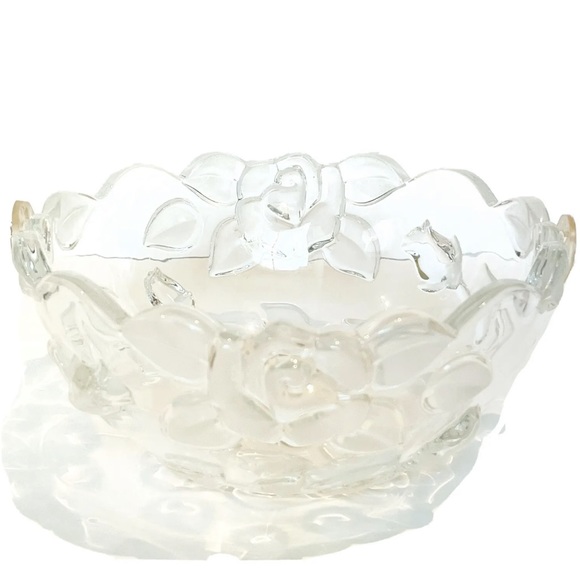 Original Waltherglas Made Germany Glass Rose Decorative Bowl Dish Frosted Floral - Picture 5 of 15